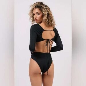 Free People x We Are HAH Black Long Sleeve Crop Bra Top Sz. L Made w/ Corn Sugar